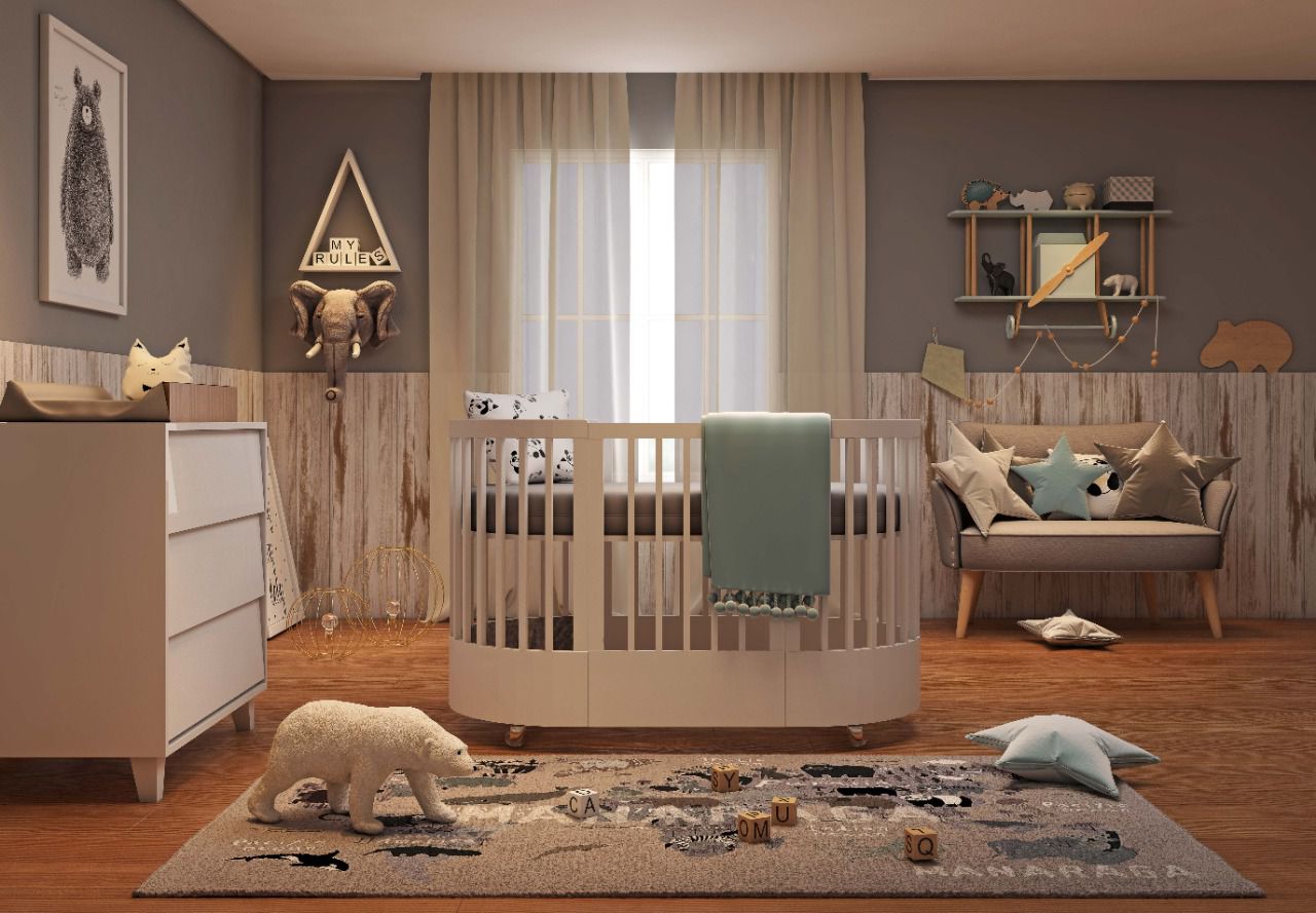 White wooden 4-in-1 Convertible Crib, Bassinet, And Toddler Bed in a kid room