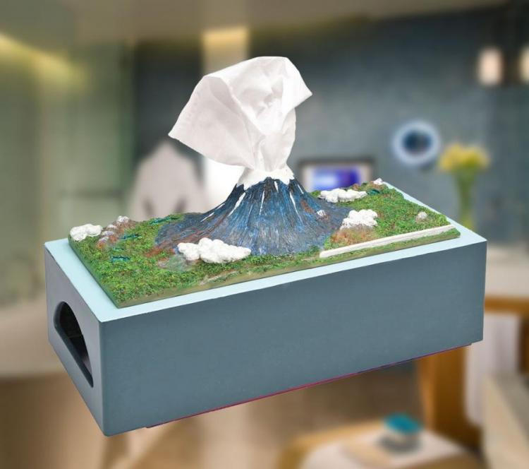 Mountain fuji tissue box which is grey colored