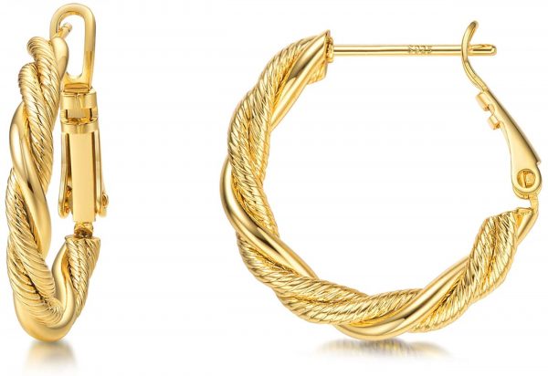 14K Gold Plated Chunky Twisted Hoop Earrings 