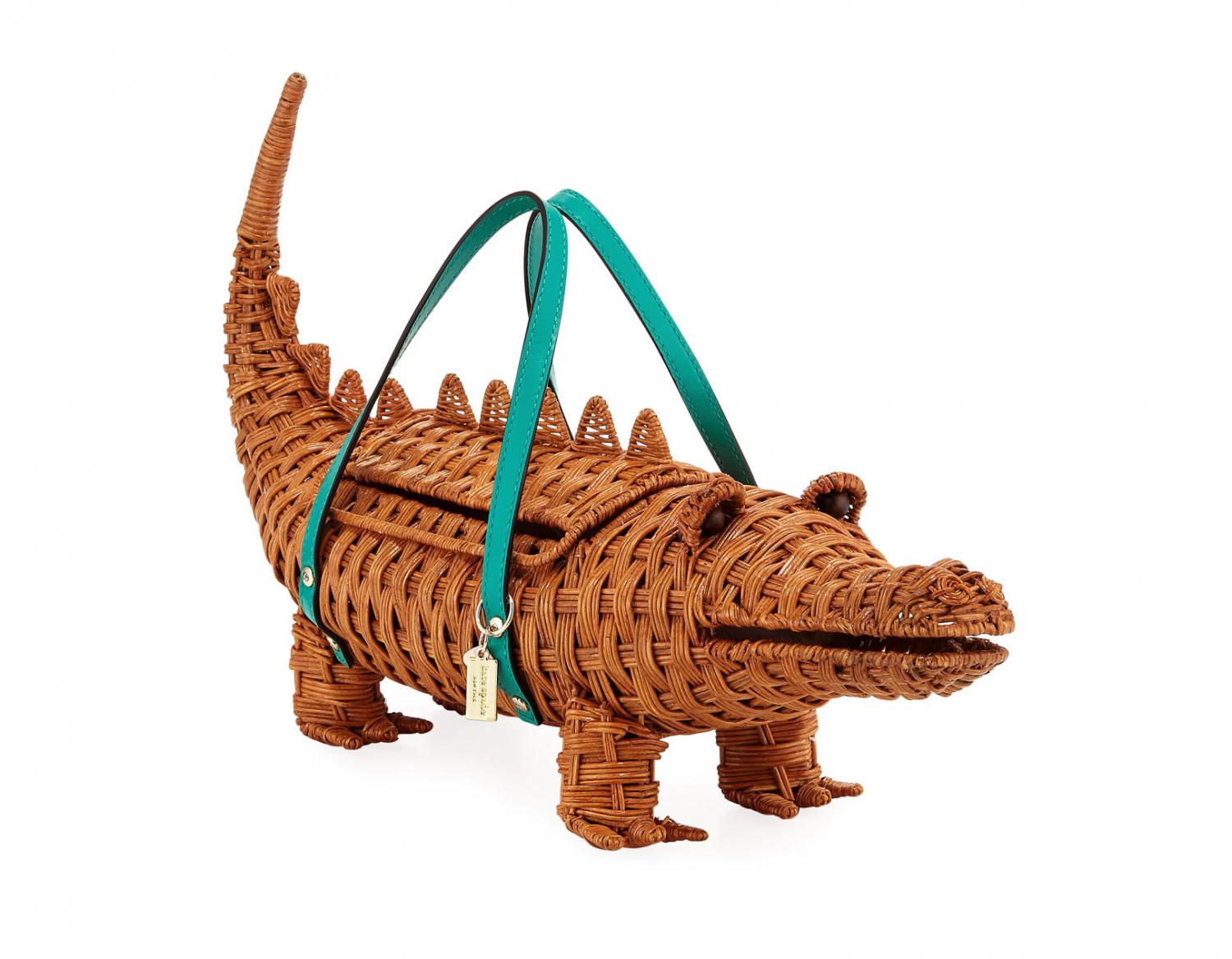 Brown colored Crocodile Storage Ottoman with green straps