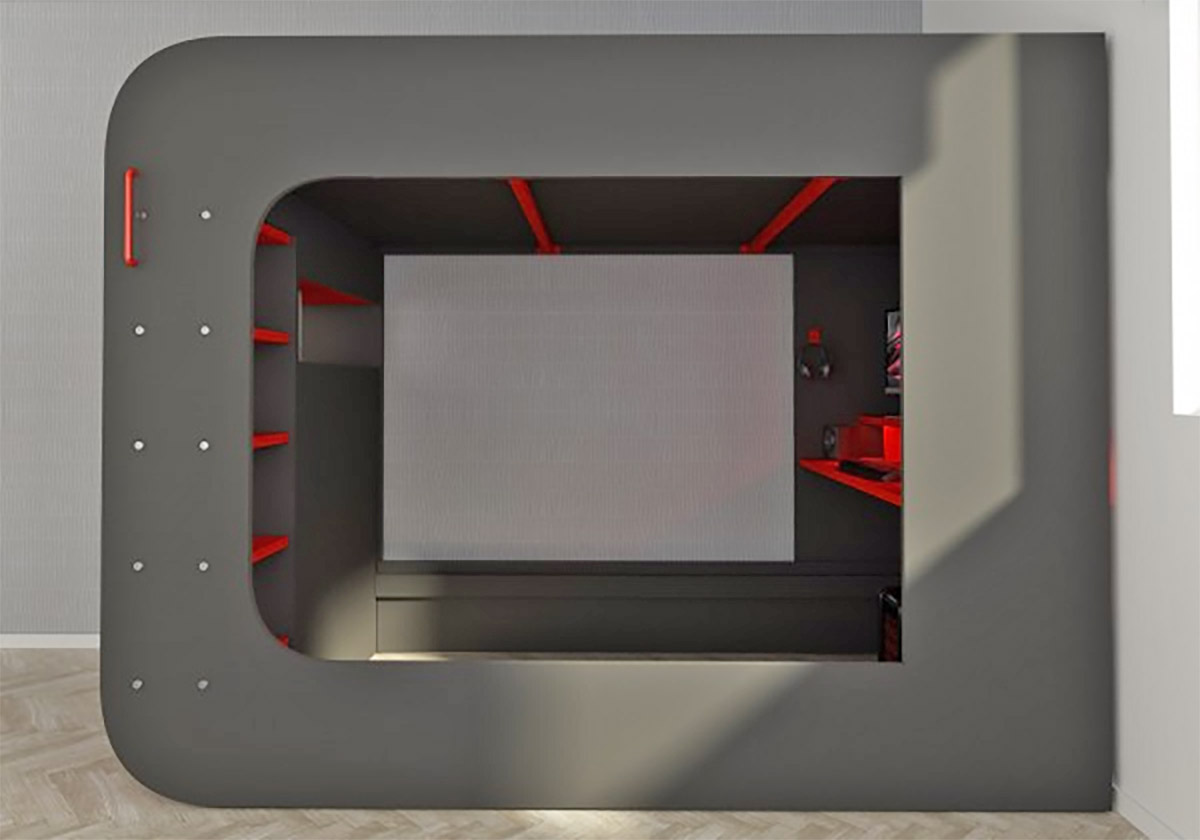 Infrastructure of red and grey colored Pod Bed Ultimate Gaming Bed