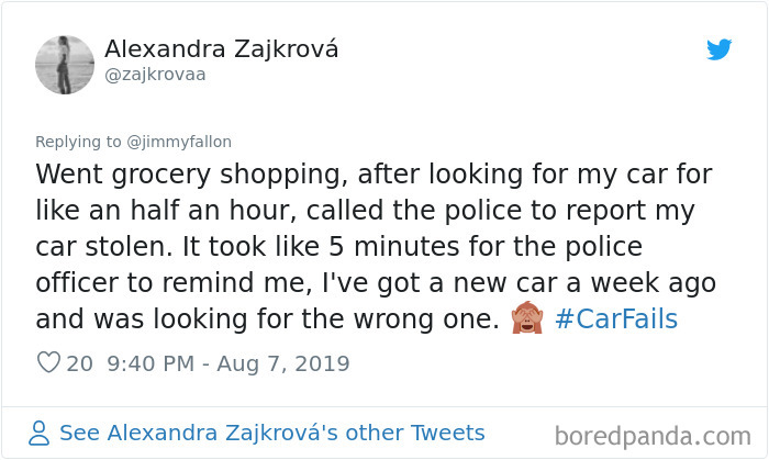 Alexandra Zajkrova tweeted that he was looking for the wrong car