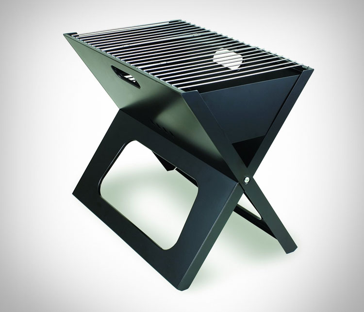 Side view of black colored Folding Portable charcoal Grill
