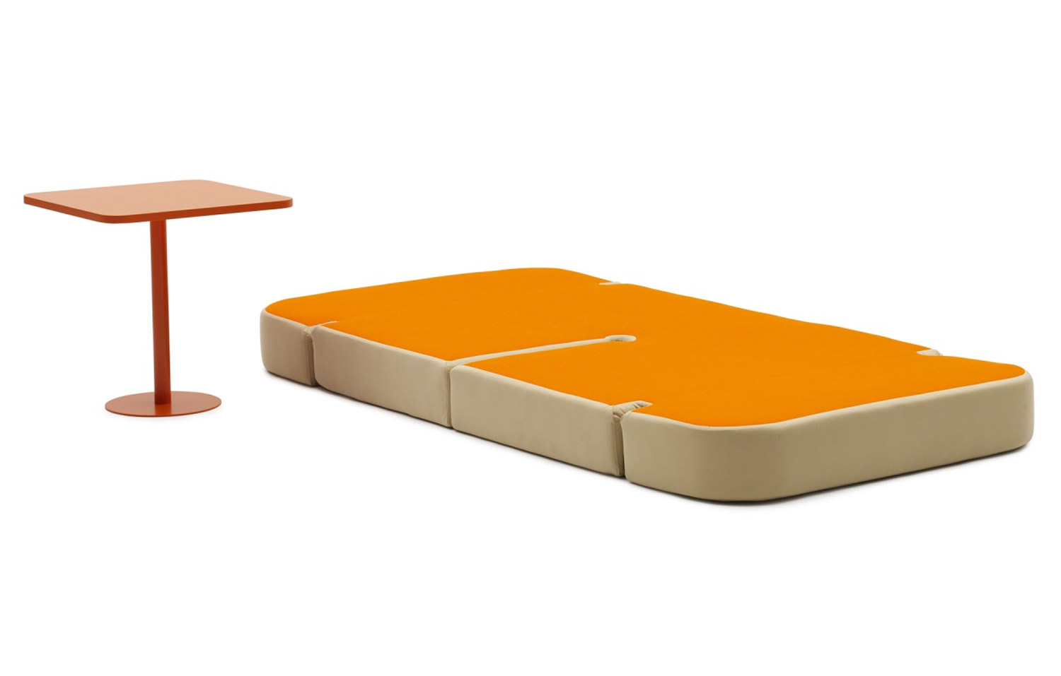 Skin and orange-colored Converting Folding Table To Bed with red-colored side detachable table