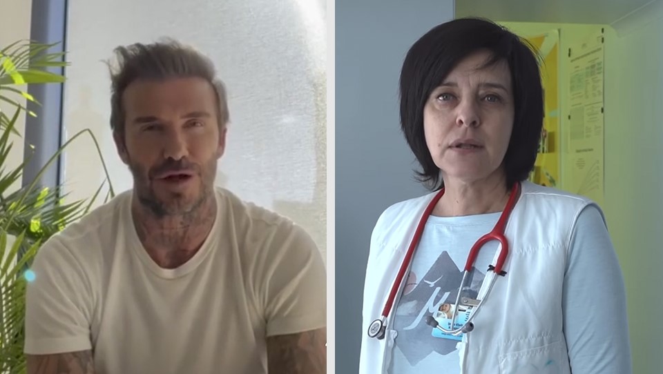 On the left is David Beckman wearing white shirt while Dr. Iryna has a statoscope on her neck 