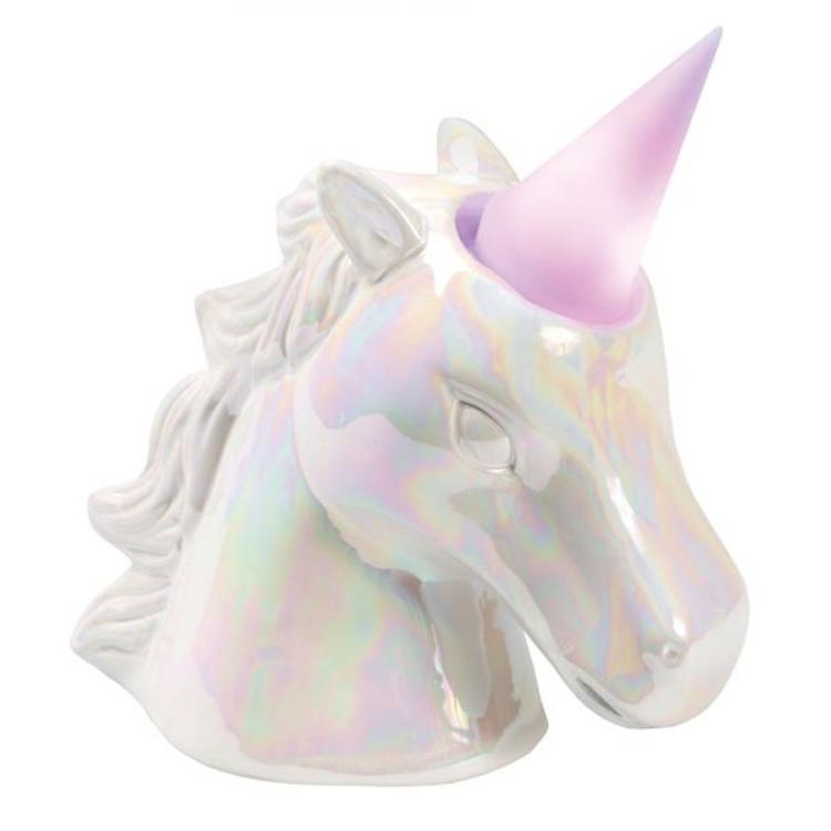 White-colored unicorn piggy bank with rainbow effect