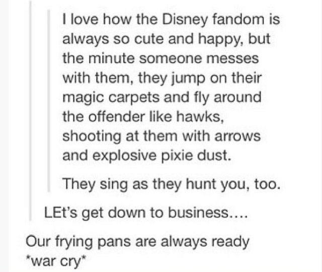 A screenshot of a comment about Disney fandom on tumblr