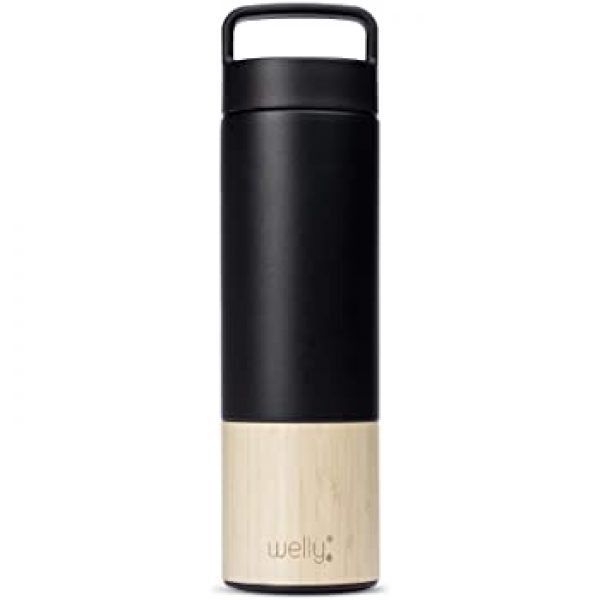 Black Welly Traveler 18oz | Vacuum Insulated & Infusing Stainless Steel Bamboo Water Bottle