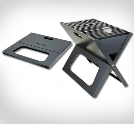 Black colored Folding Portable Grill in an open and closed pattern