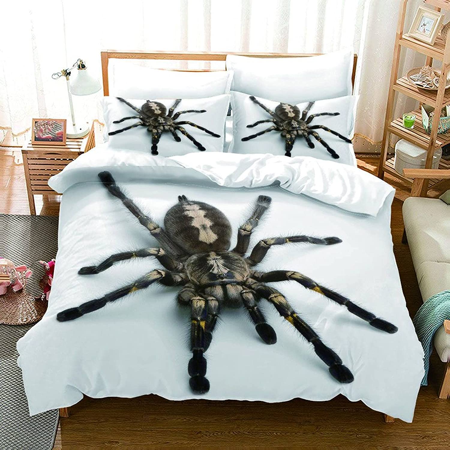 Brown and black colored 3d spider with white bg bedsheet