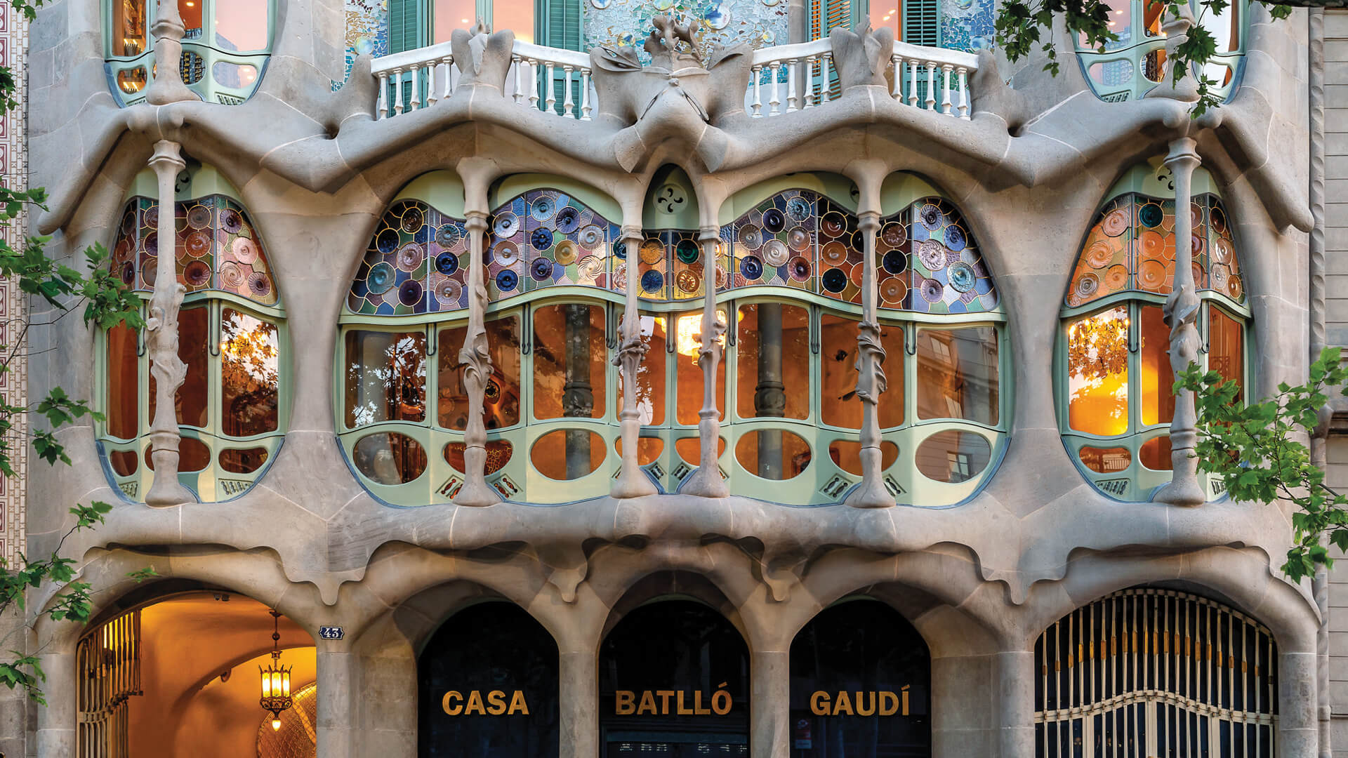 A close up shot of front portion of Casa Batllo building in Barcelona, Spain