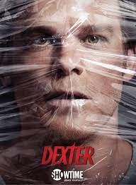Poster on Netflix's dexter in which the dexter's face is wrapped by a plastic wrap