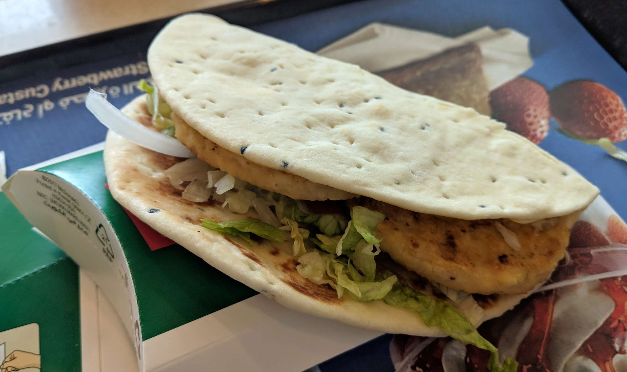 McDonalds Chicken Flatbread placed on a table