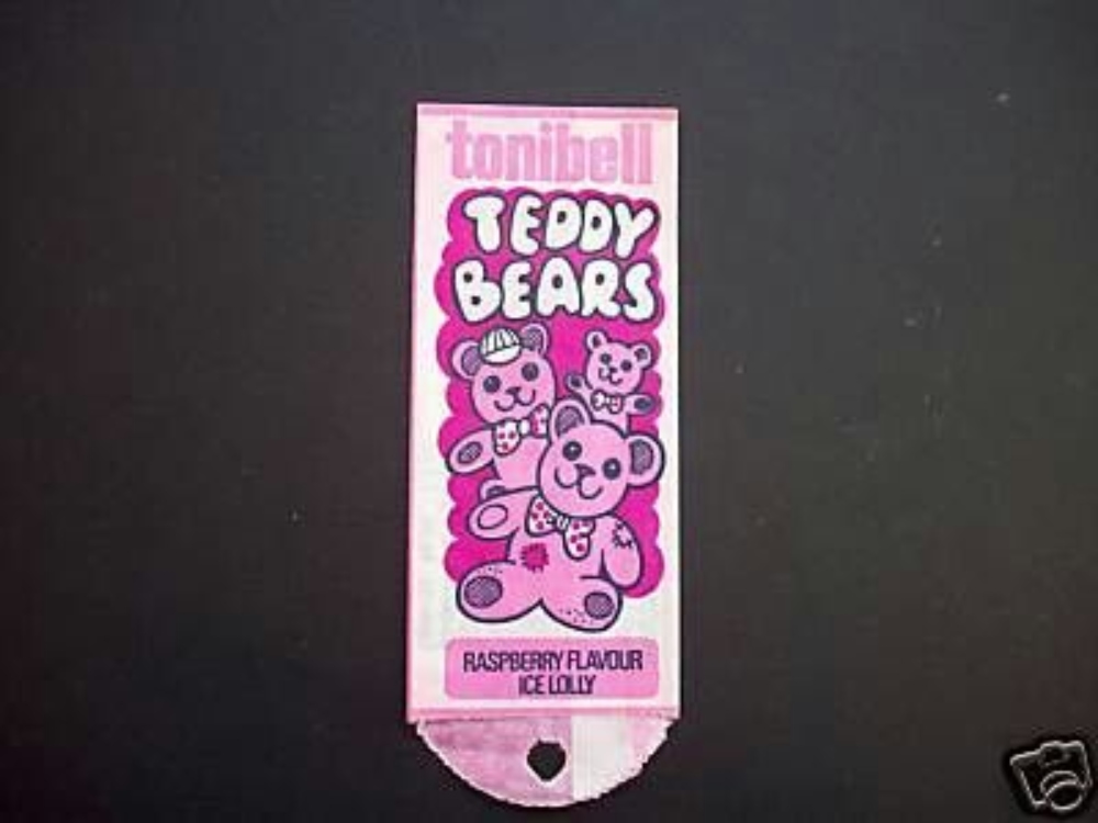 Pink and white wrapper of Teddy Bear Ice Lolly