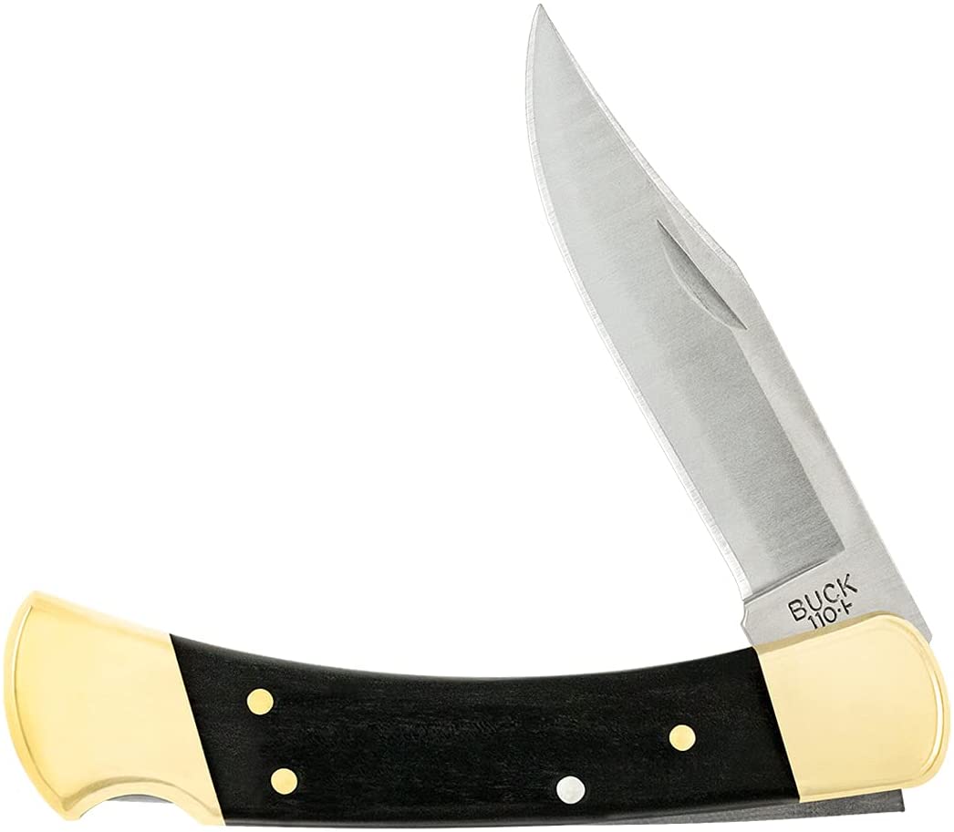 Black and golden handle of foldable Buck 110 knife