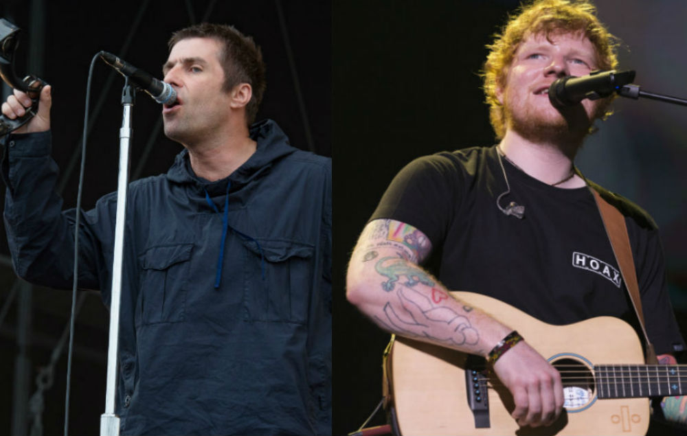 Liam gallagher ed sheeran both performing in a concert