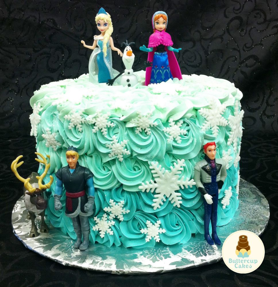Blue Frozen-Themed Cartoon Cake with all characters of frozen