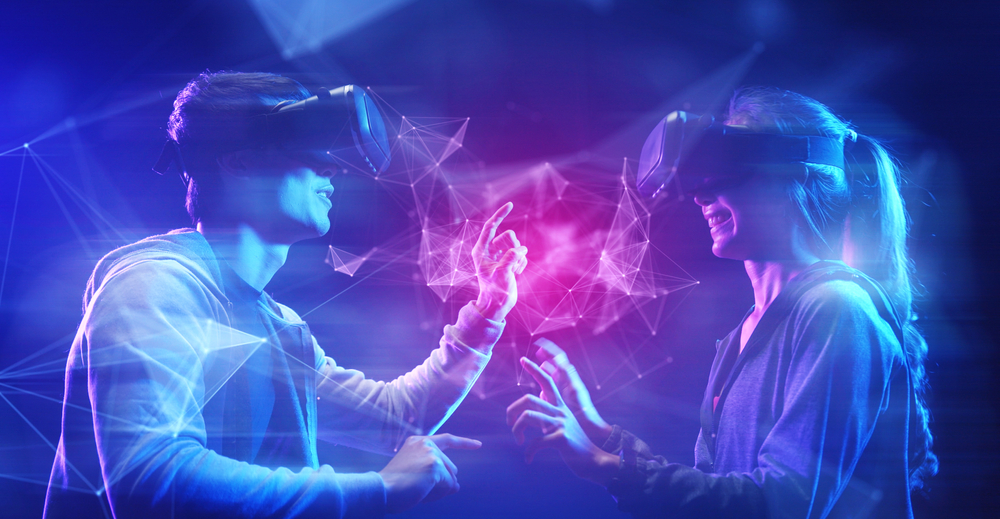 A boy and a girl wearing VR headset