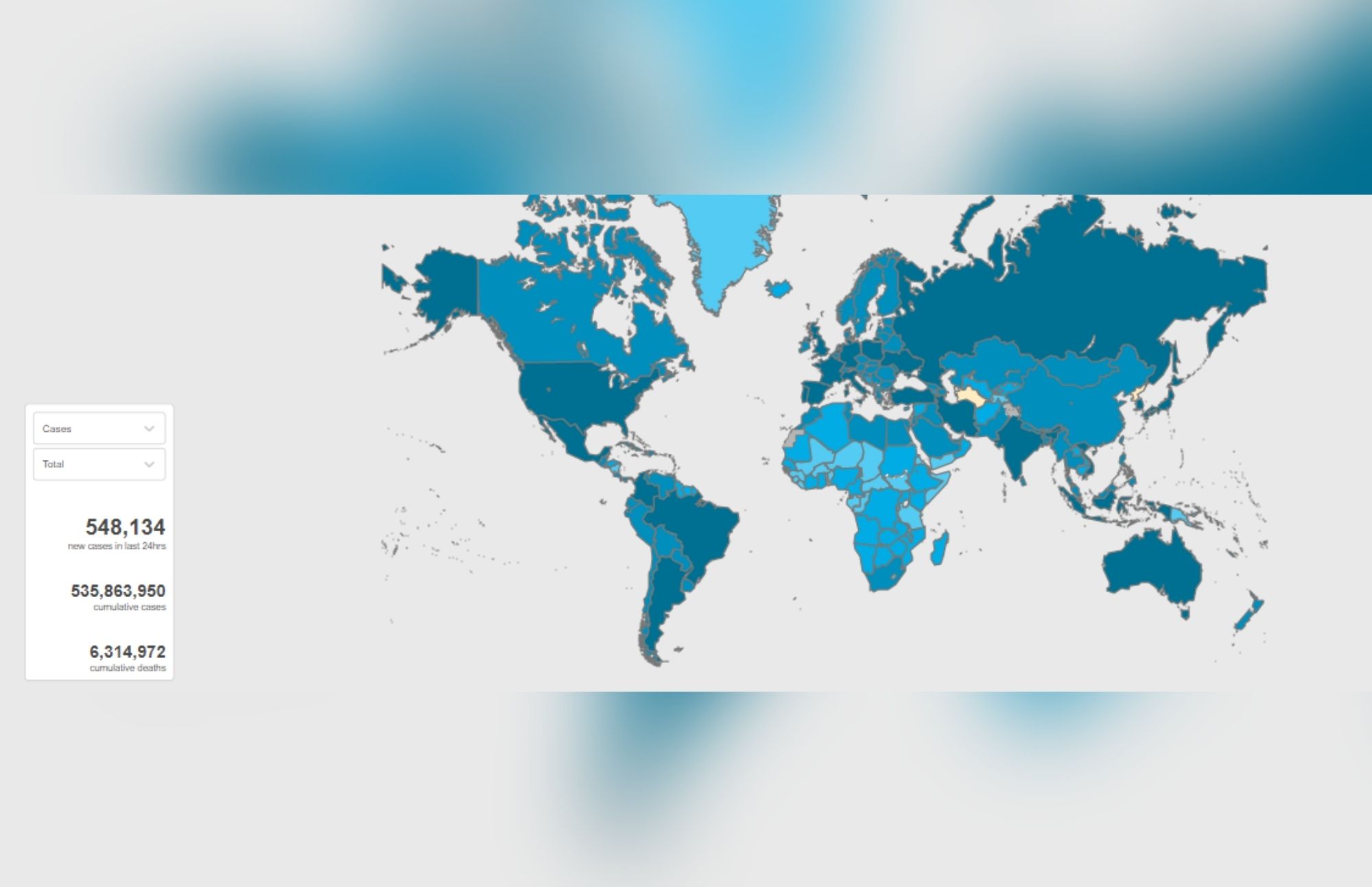 The World Health Organization (WHO) map data with numbers on the right portion