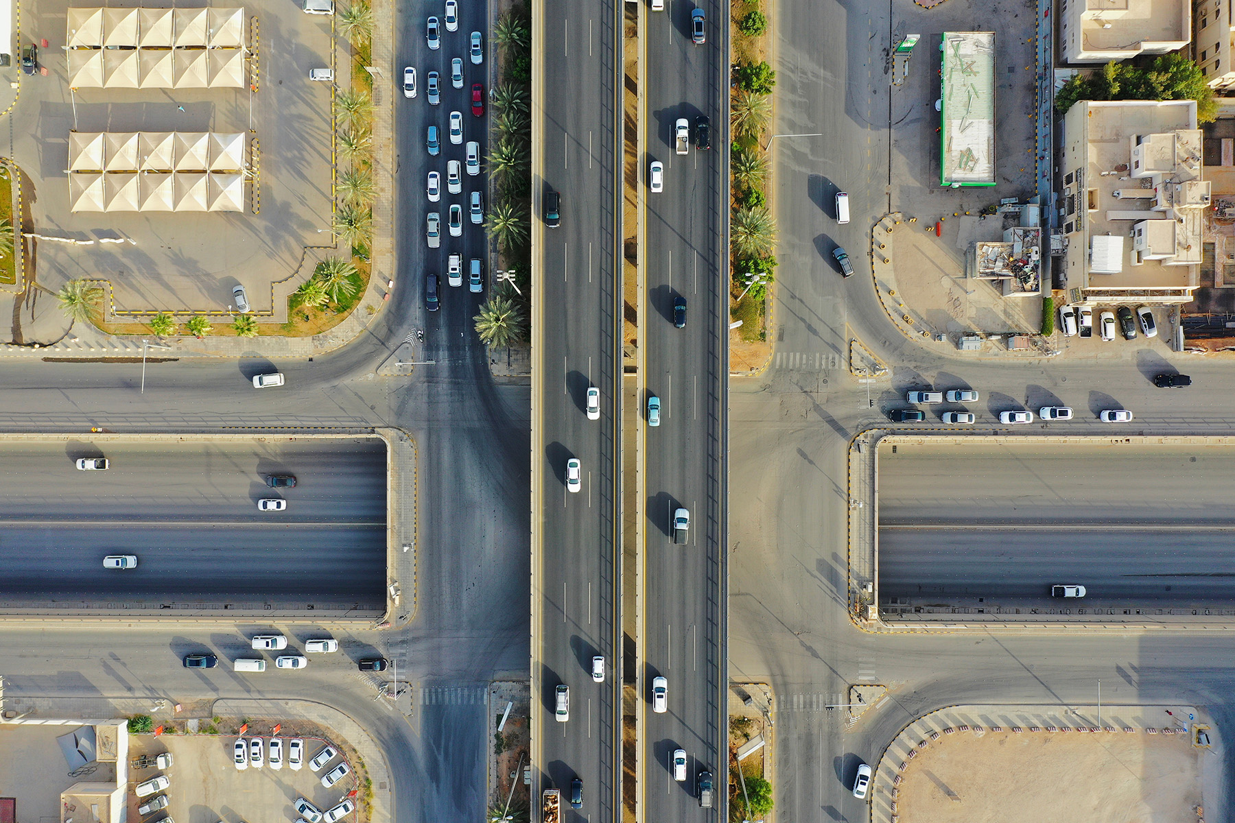 Aerial view of cars driving on roads