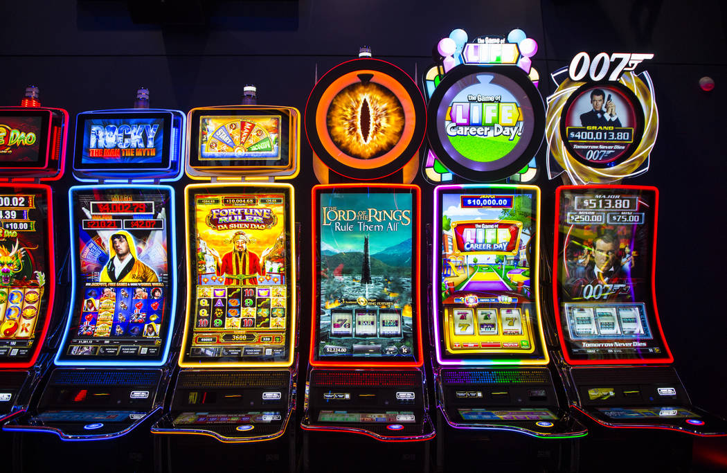 Six slot machines with different kinds of game screens