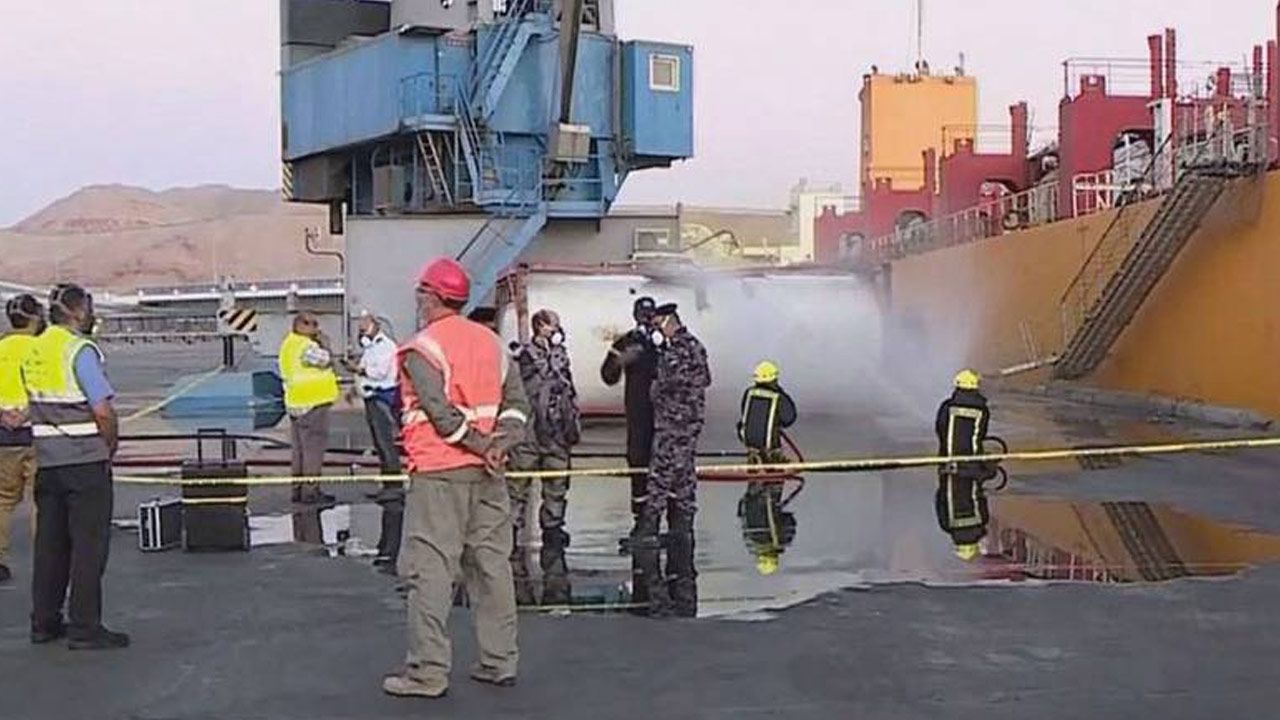 Government officials performing their duties at the Jordan's Aqaba port