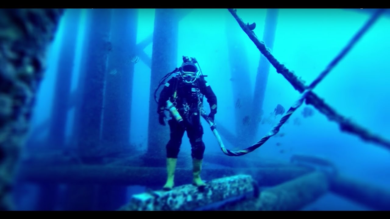 A saturation diver working underwater