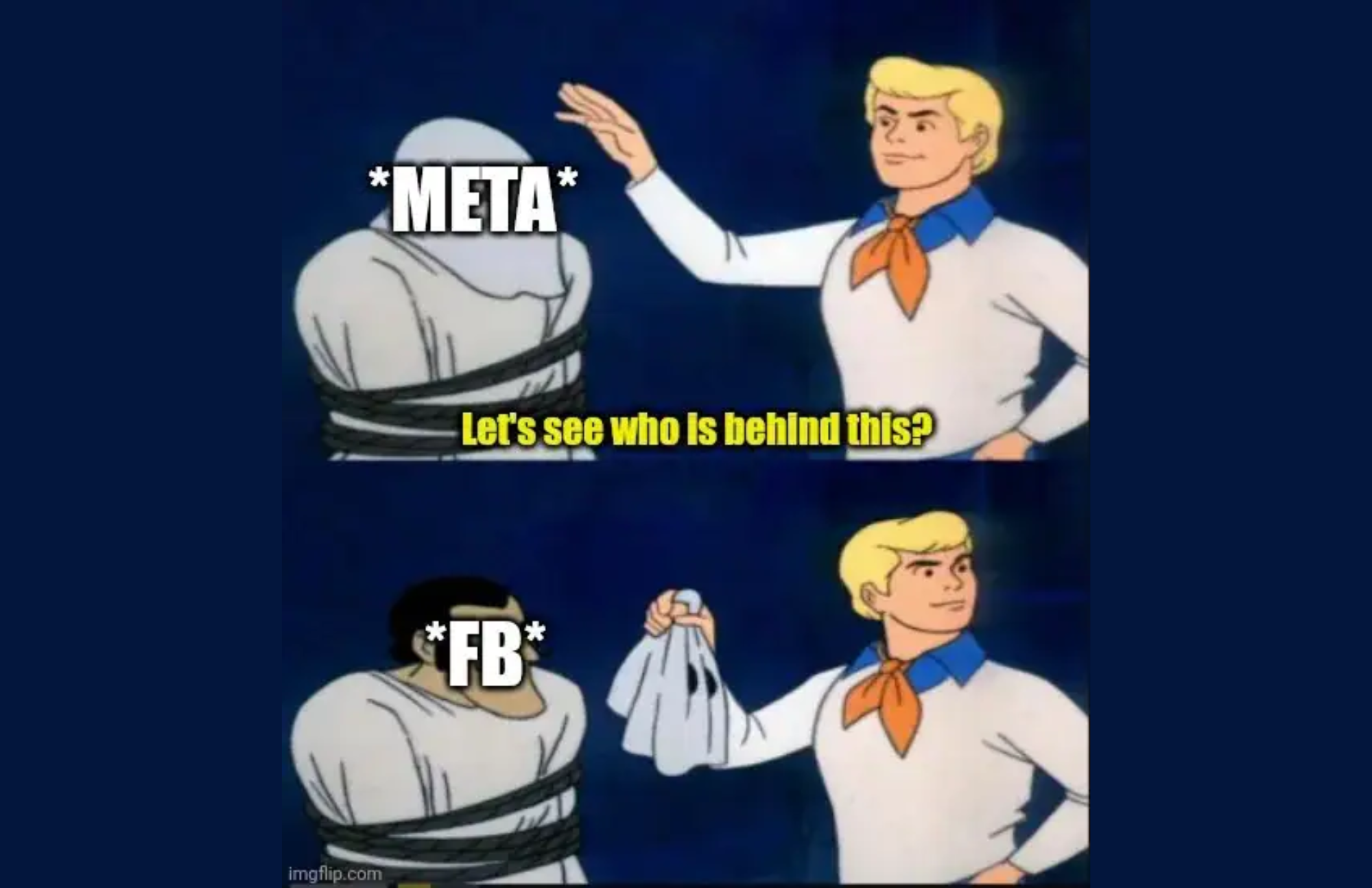 A man with yellow hair unmasked the metaman and discovered Facebook