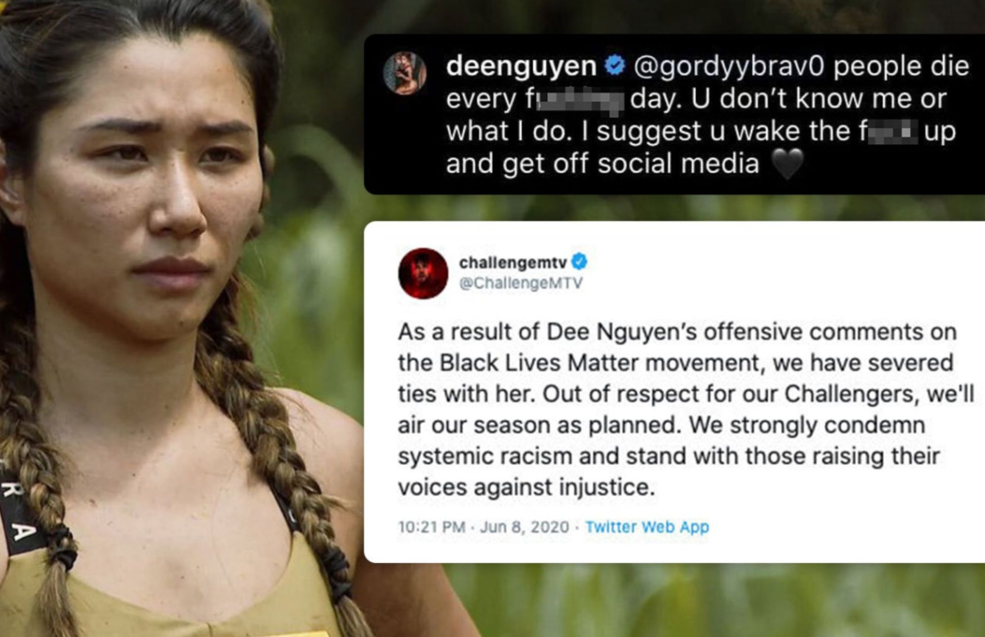 Dee Nguyen is looking straight somewhere with her social media posts and "The Challenger's" response