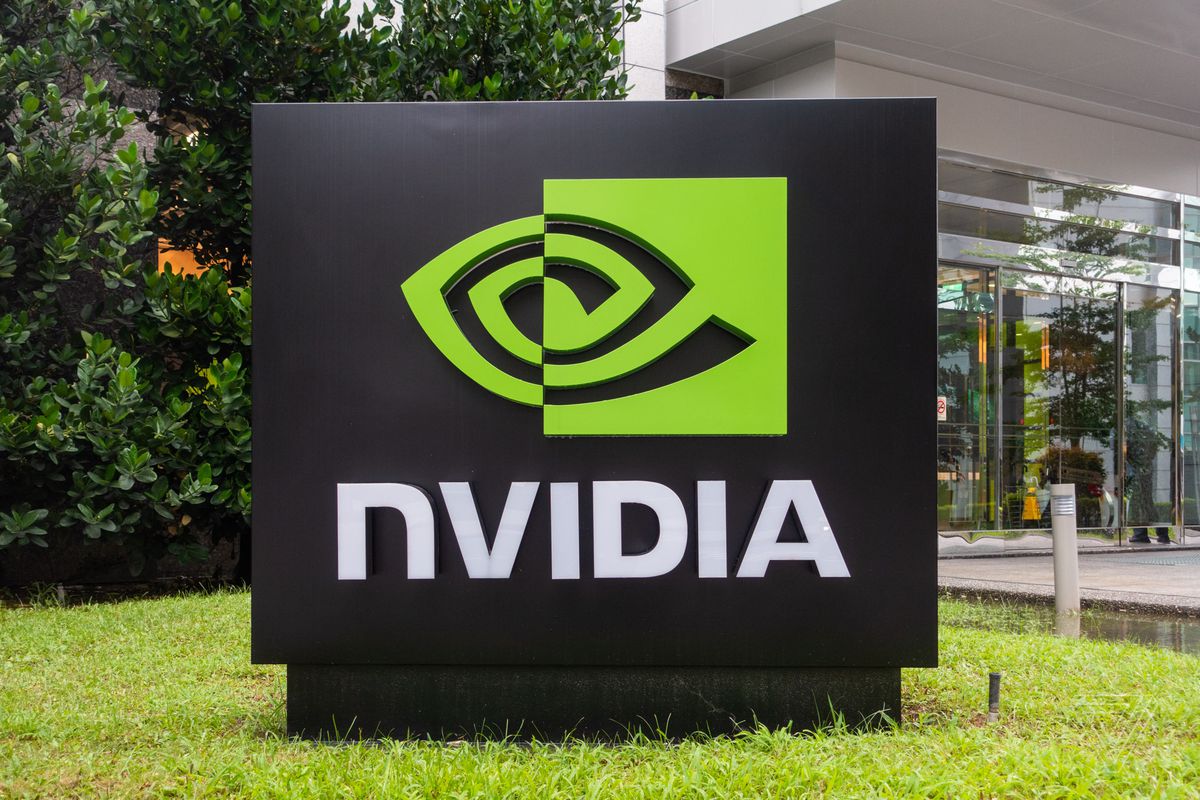 Nvidia logo on a big tarpaulin