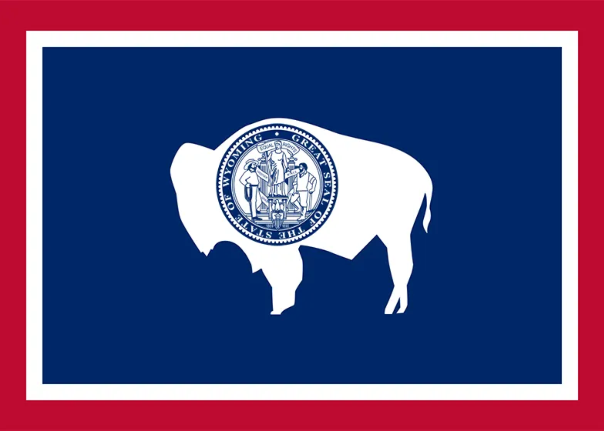 Wyoming's state flag has red and white borders and a white silhouette of a bison in the center