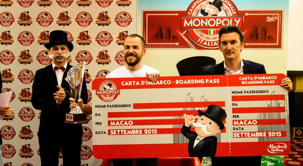 Nicolo Falcone receiving award after winning the monopoly championship