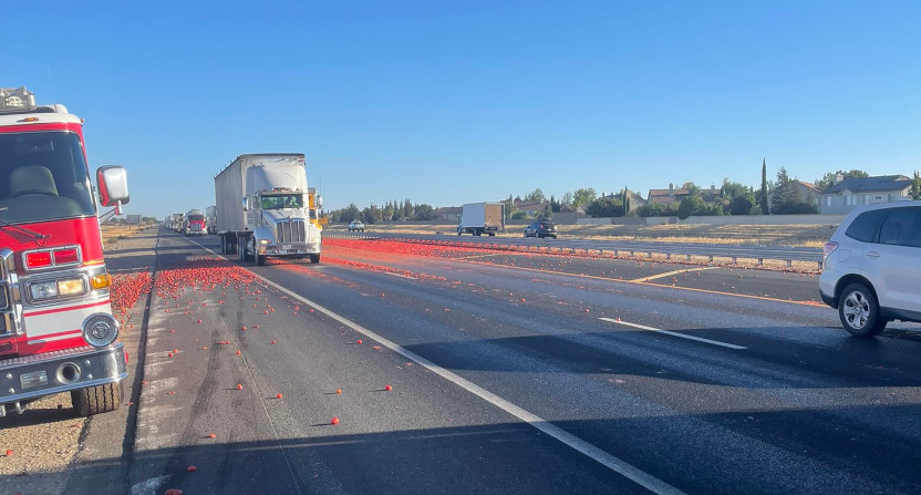 Tomatoes spill incident on the Elk Grove road