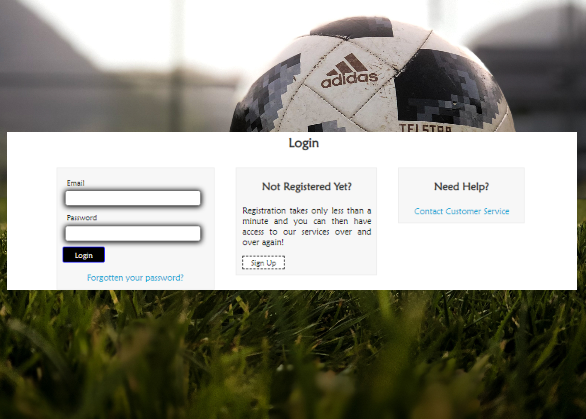 A screenshot of log-in information with an adidas soccer ball in the background