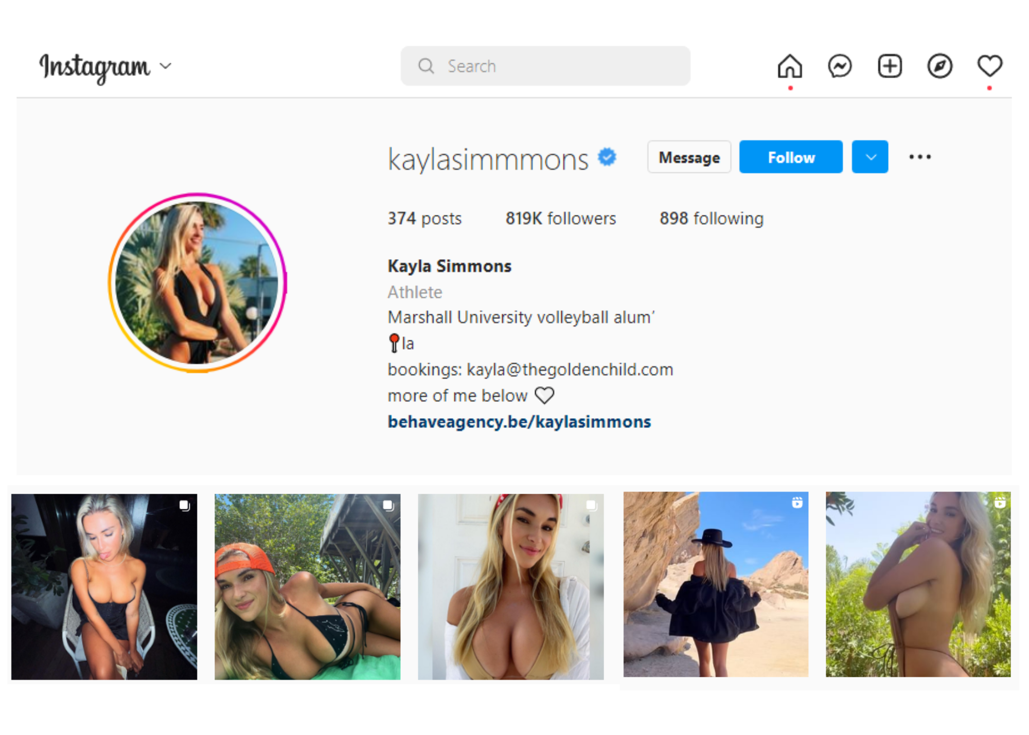 A screenshot of Simmon's Instagram account and some of her revealing photos