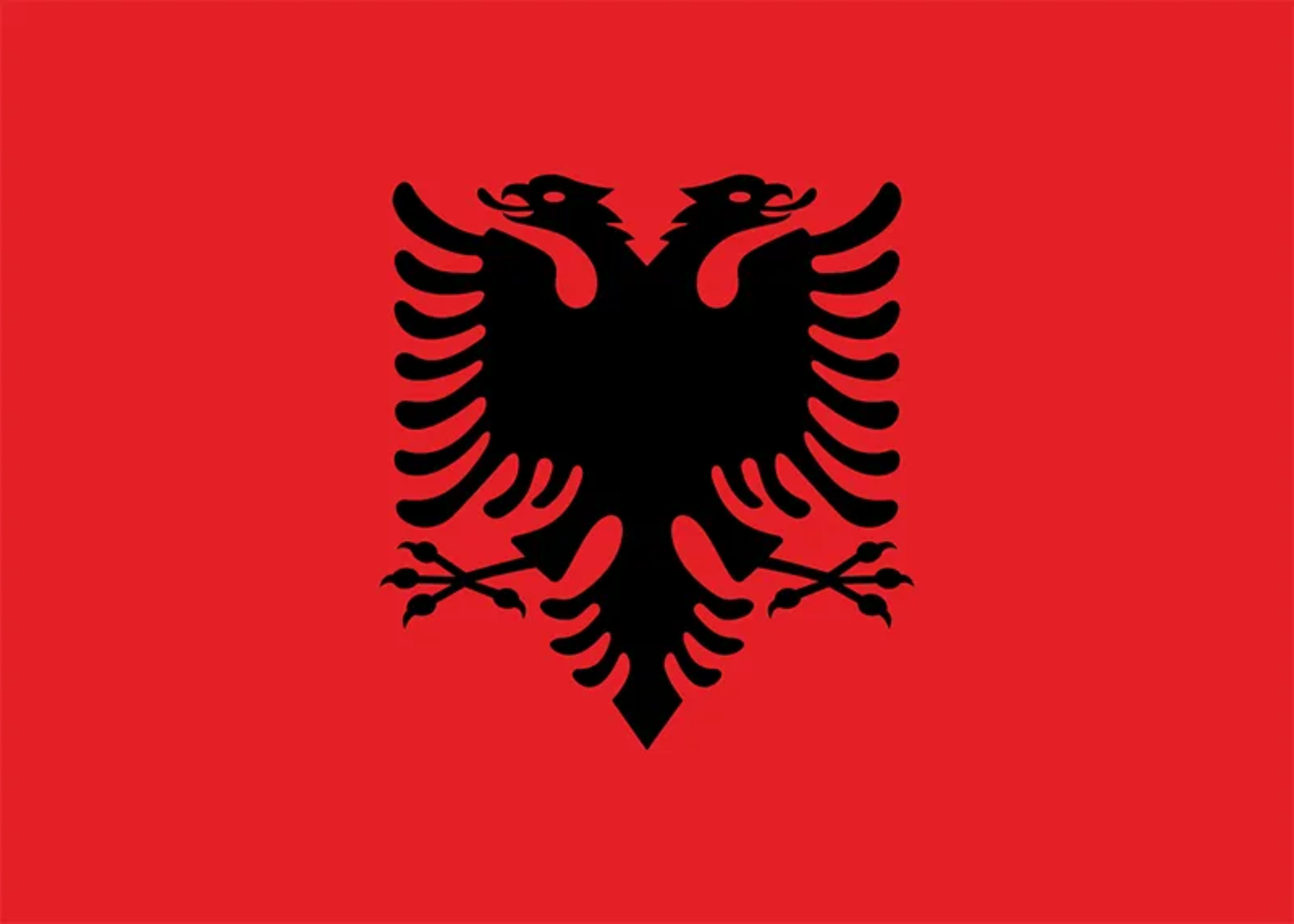 Albania's national flag consists of a red background with a black two-headed eagle in the center