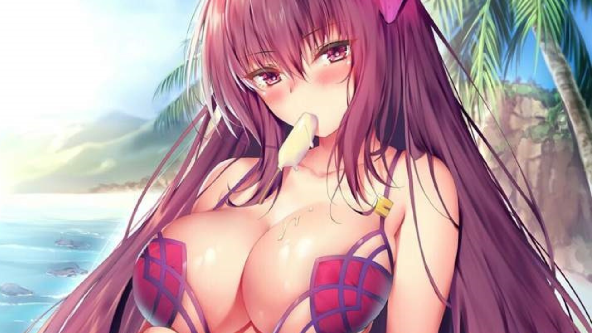 A sexy anime girl wearing sexy bikini while on the beach