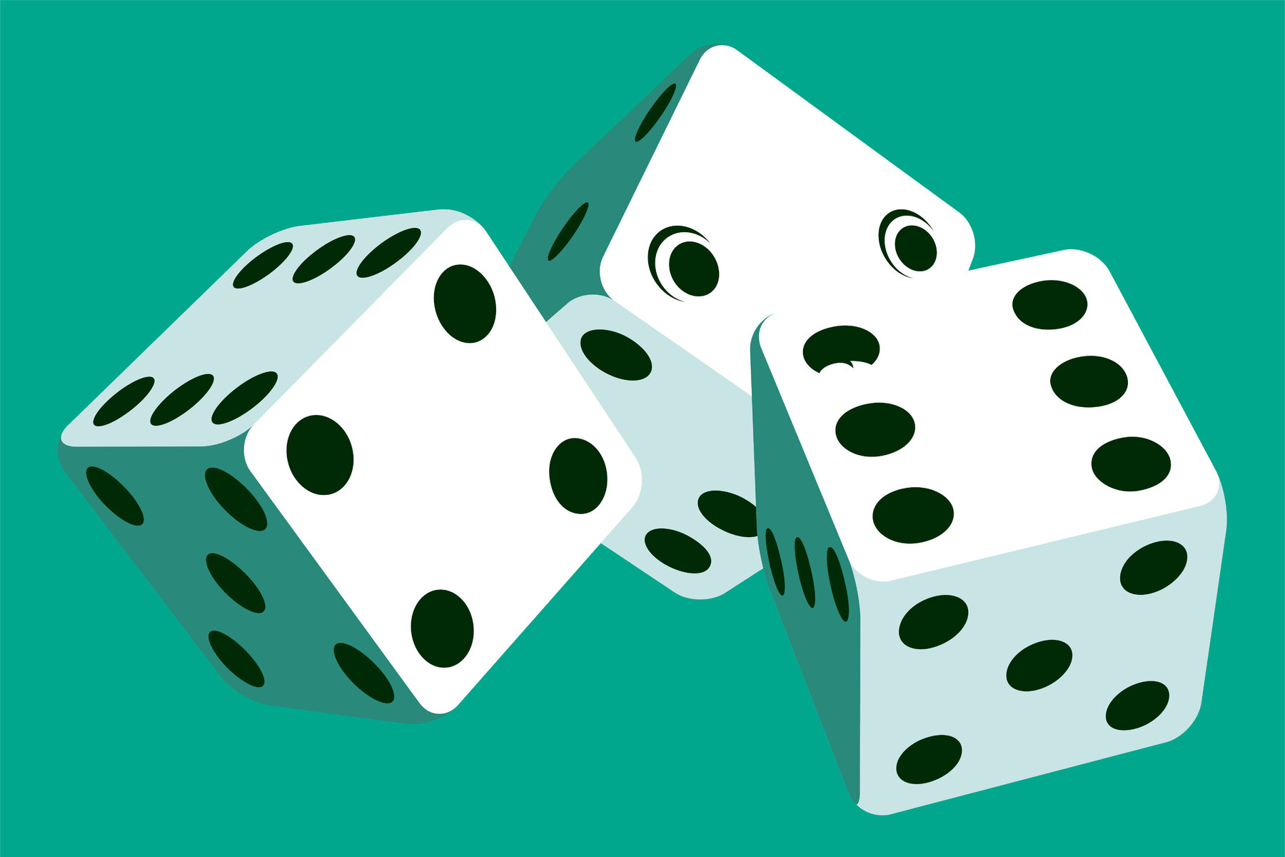 Three pieces of dice with a turquoise-colored background
