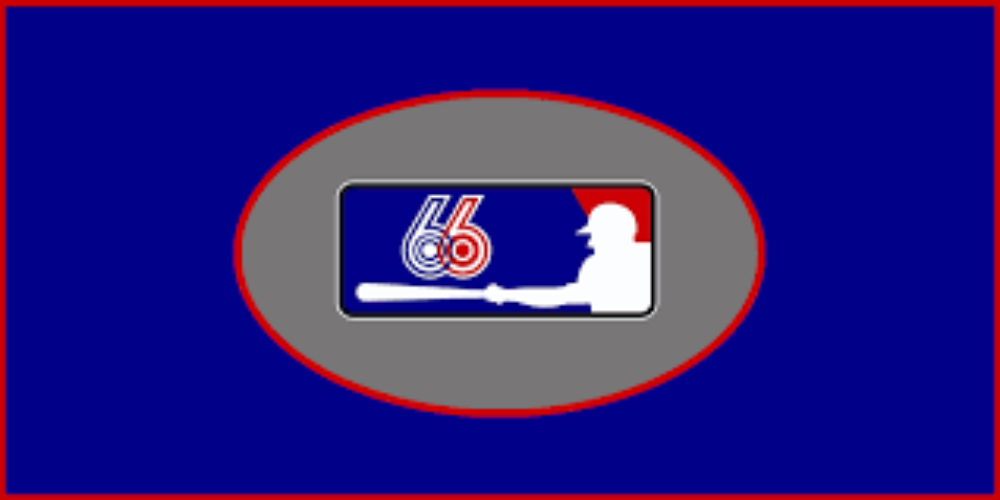 Red and blue themed digital illustration of MLB66 logo