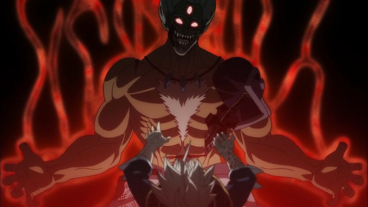 A creepy character of Black clover emitting red energy