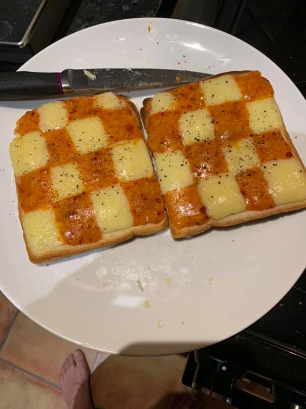 A cheese toast that looks more like a chess toast