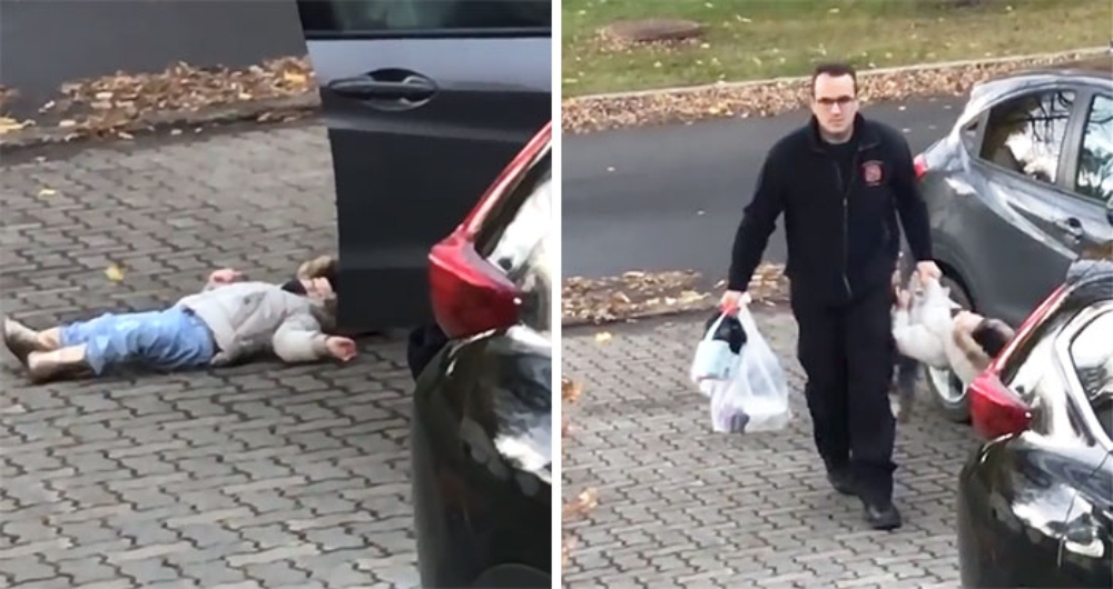 Little Girl Throws Tantrum So Her Dad Hilariously Carries Her Home Like A Duffel Bag