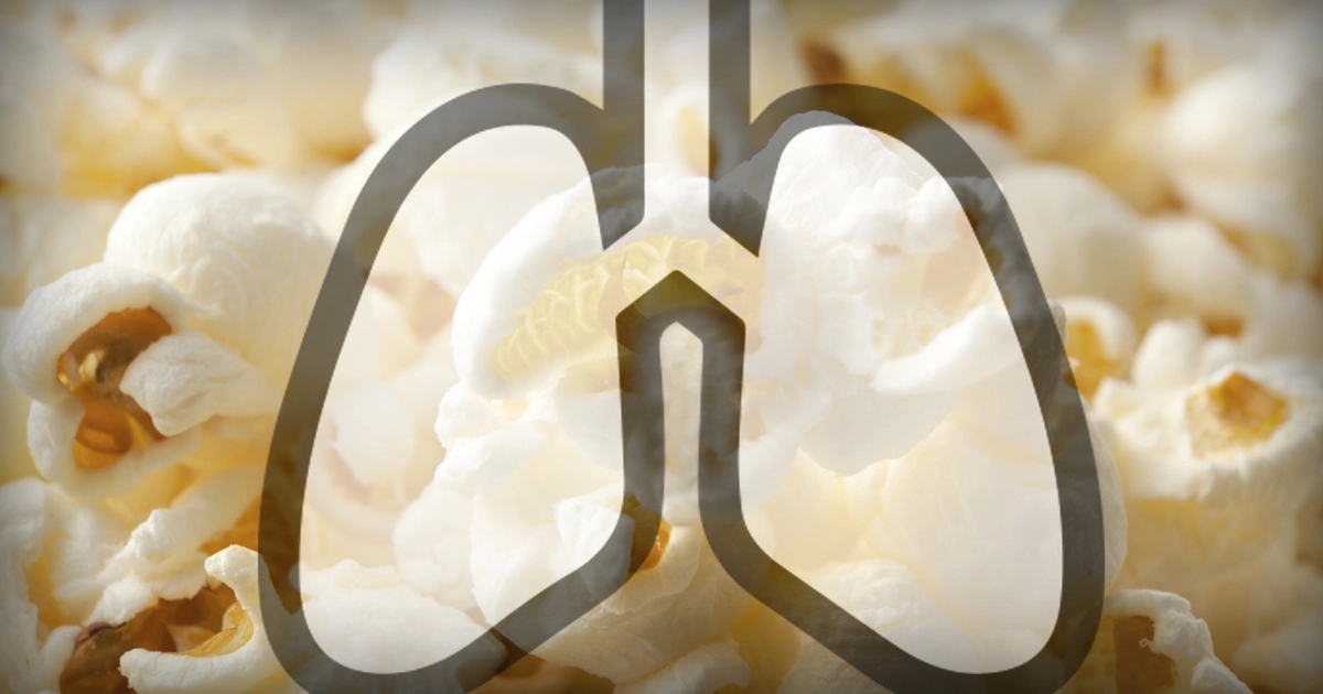 A lung shape on the background of popcorn
