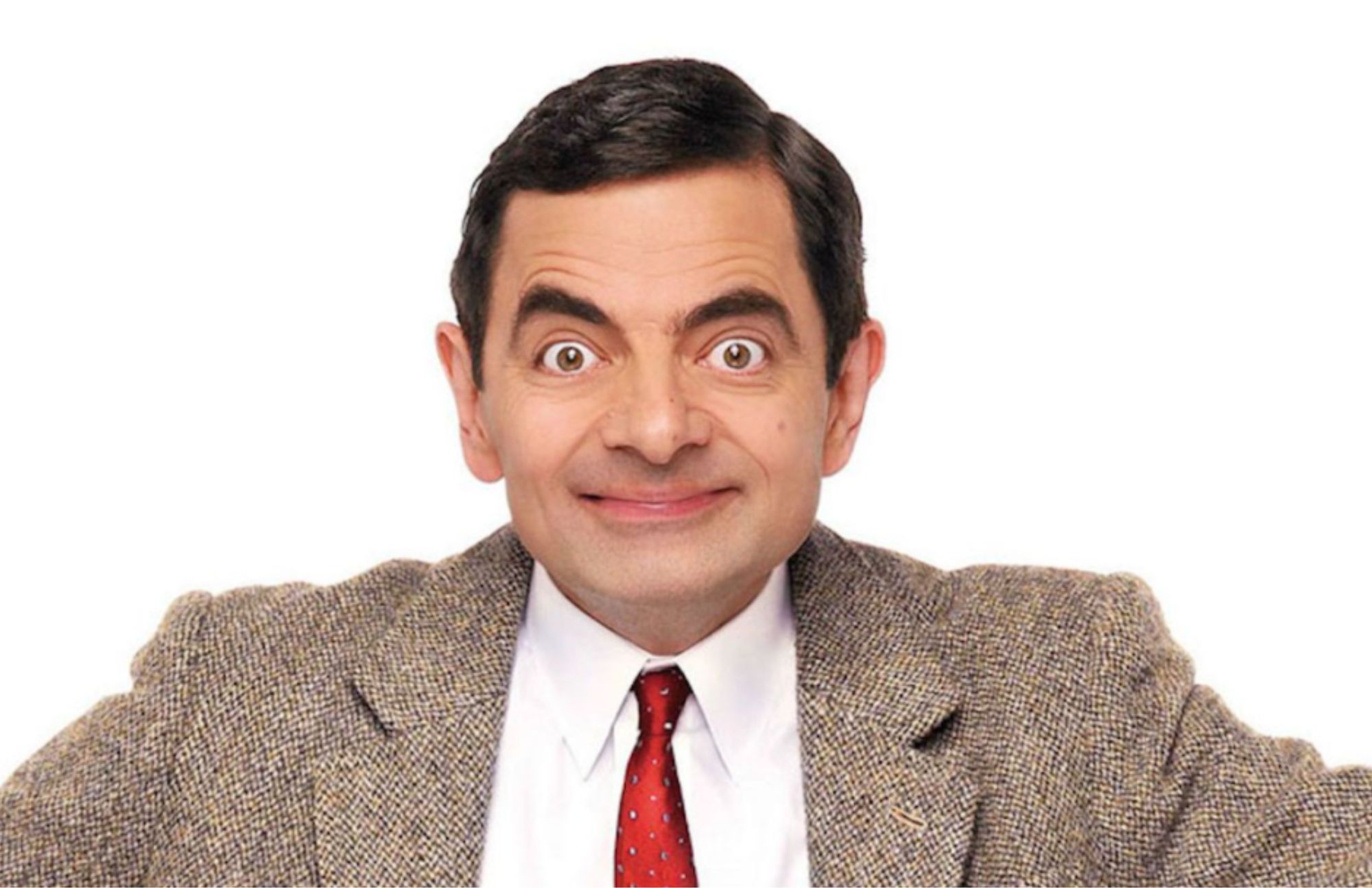 Rowan Atkinson, also known as Mr. Bean, displays his large eyes and remarkable smile