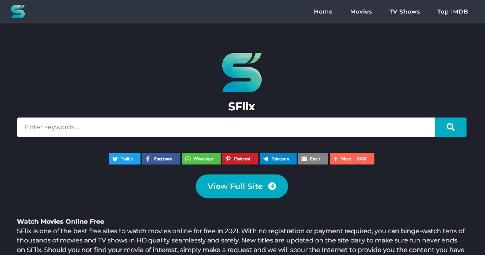 Screenshot of SFlix' home page