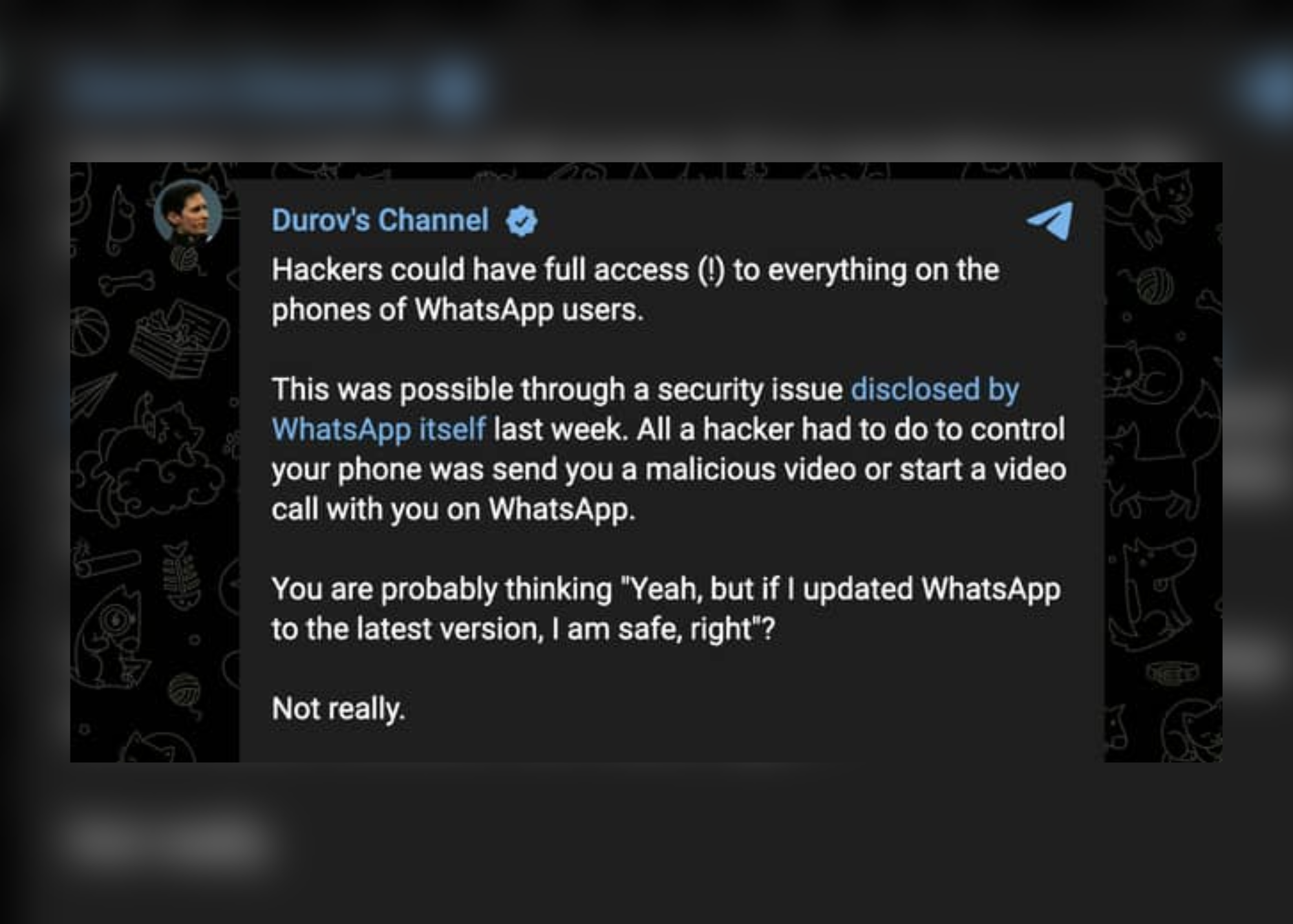 Screenshot of Pavel Durov statement
