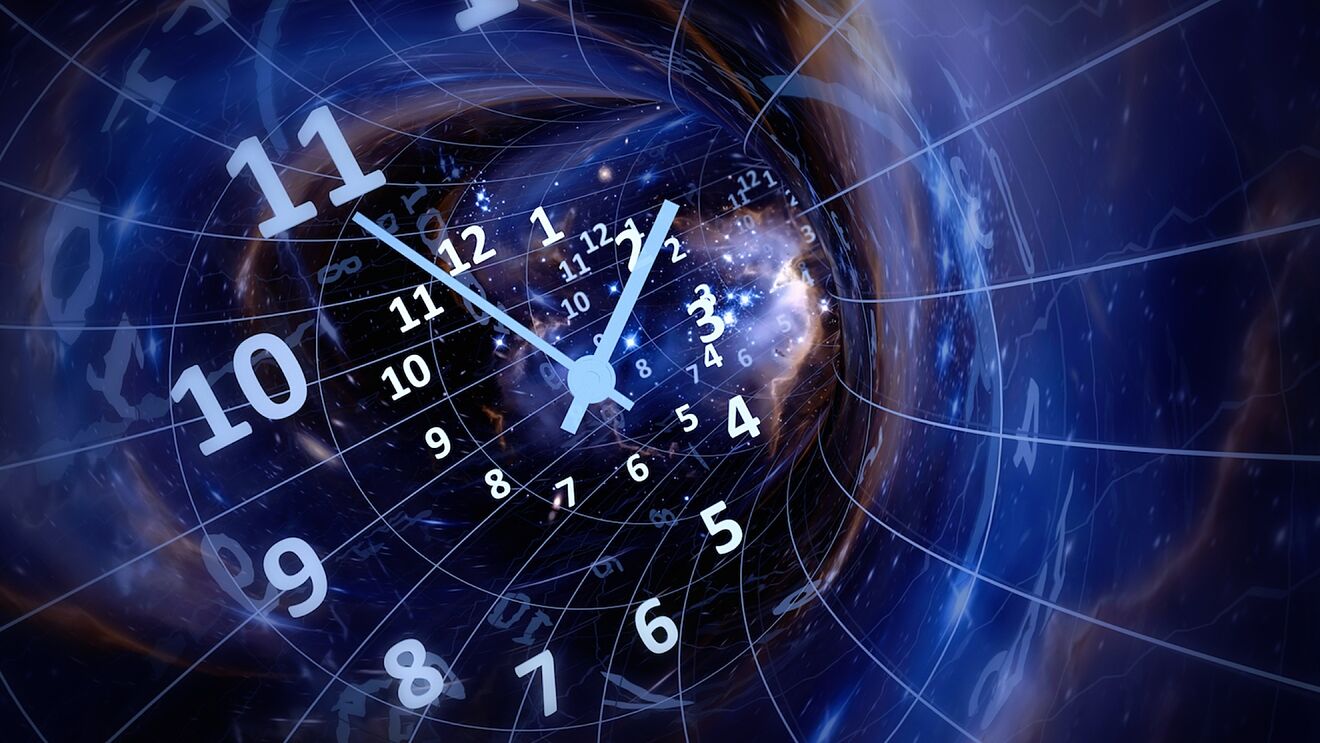 Clock shown on a space loop hole background