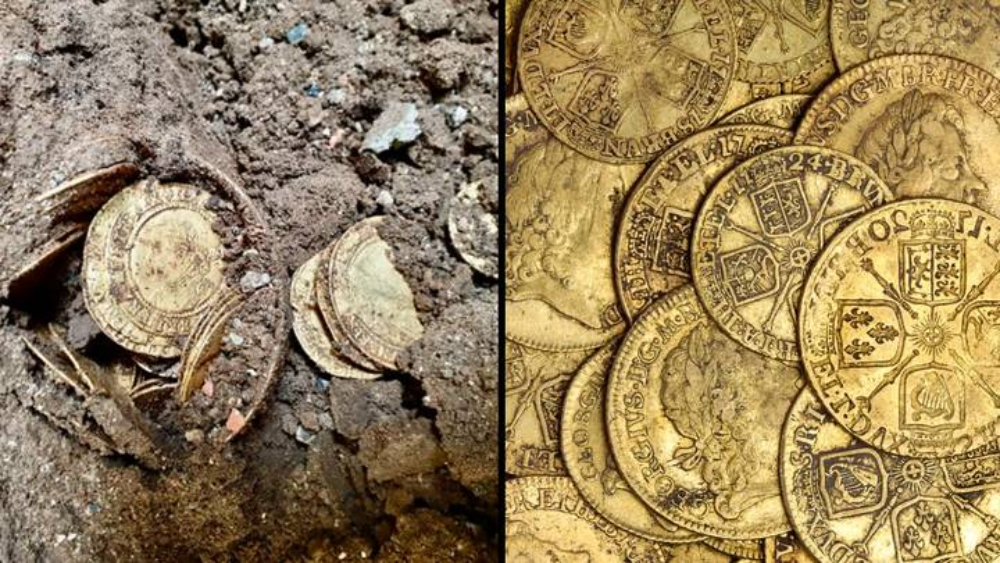 Gold coins found under kitchen floor; Gold coins placed on each other