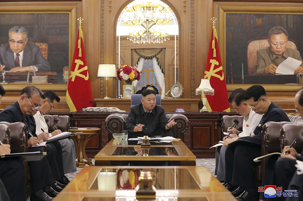 Kim Jong Un, the leader of North Korea, attends a consultative meeting of high-ranking officials in Pyongyang