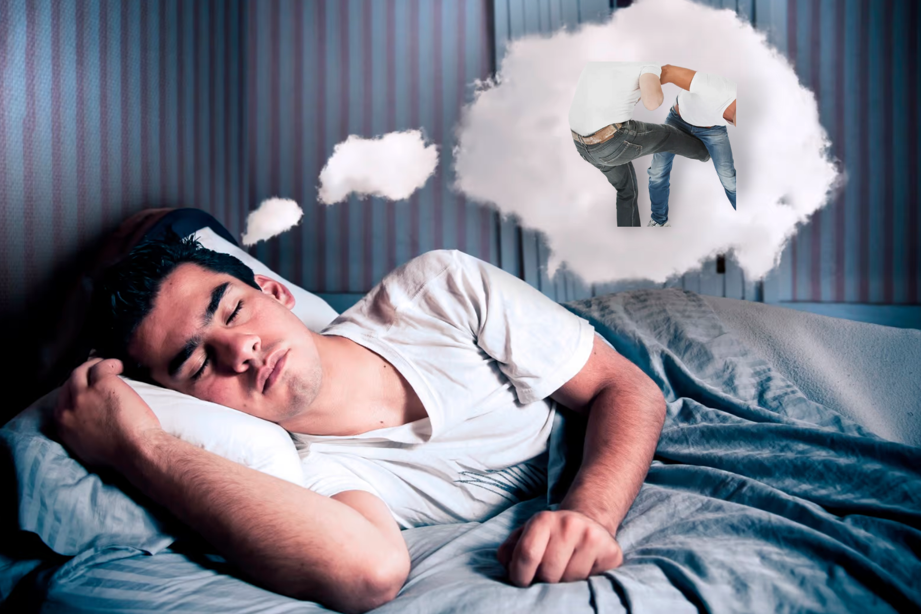 A man dreaming about being kicked in the balls